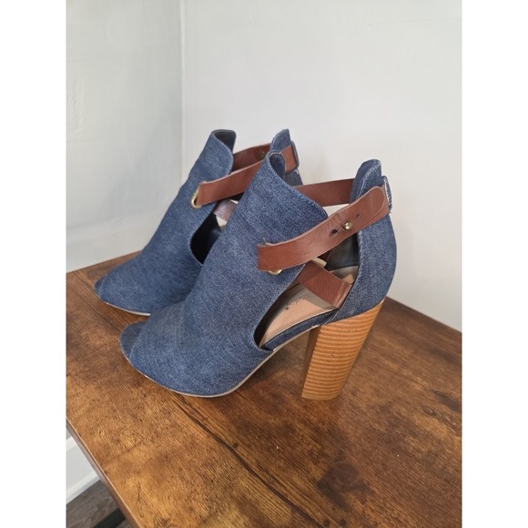 ShoeDazzle Shoes - Shoedazzle‎ Rika Denim Peep Toe Booties 8 Blue Block Heel Ankle Strap Shoes